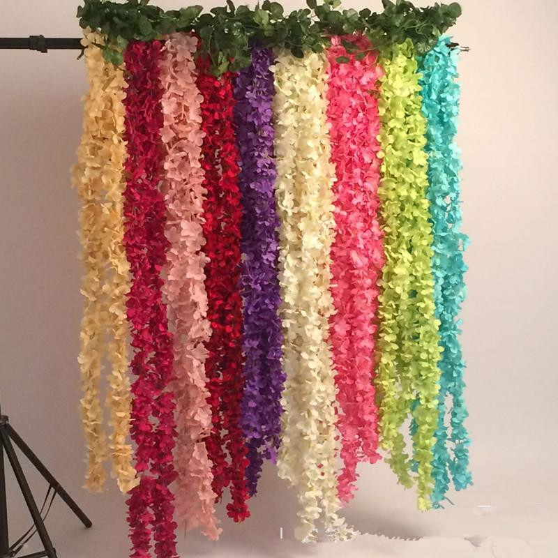 018 Romantic Silk Artificial Flowers Wedding Party Simulation Wisteria Vine Long Plant Home Room Office Garden Arch Decoration Flowers