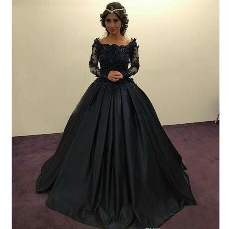 Exquisite Dark Blue quinceanera vestidos de quinceanera dresses Beaded Appliques Off-Shoulder Long Sleeves sweet 16 dresses