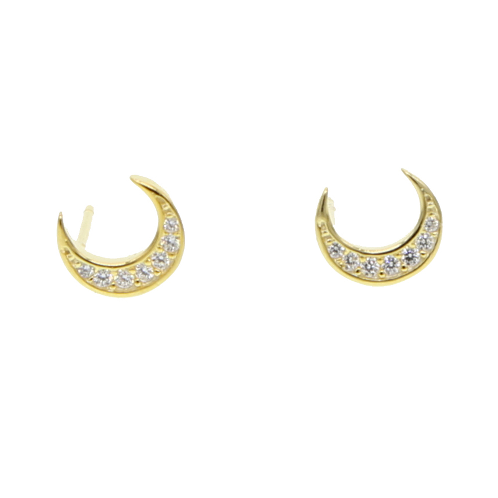 Christmas gift cute silver moon stud earring paved clear cubic zirconia cz stone lovely sweet small crescent moon stud for girl