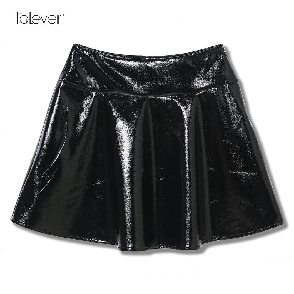 Women Autumn Winter Patent Leather Flared Skirts Black Mini Artificial Leather Korean Short Sexy Club Female 4XL Skirt Zevrez от DHgate WW