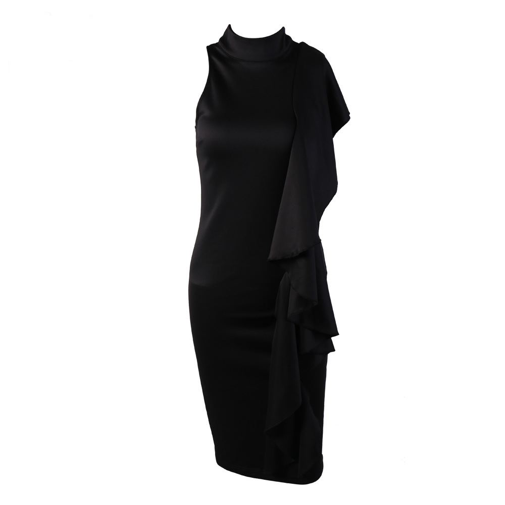 Fashion High Neck Sexy Knee Length Prom Evening Dresses New Ruffle Sheath Formal Party Dresses Black Dark Red Royal Blue In Stock