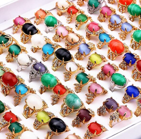 new Fashion Jewelry Mixed style Mixed order Exaggeration Opal Turquoise gemstone crystal Ring for Women