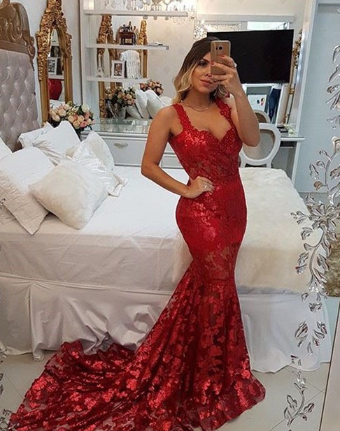 Evening Sexy Dark Red Dress Spaghetti Sequined Mermaid Sleeveless Prom Back Zipper Sweep Train Custom Made Formal Party Gowns Elegant 6660306