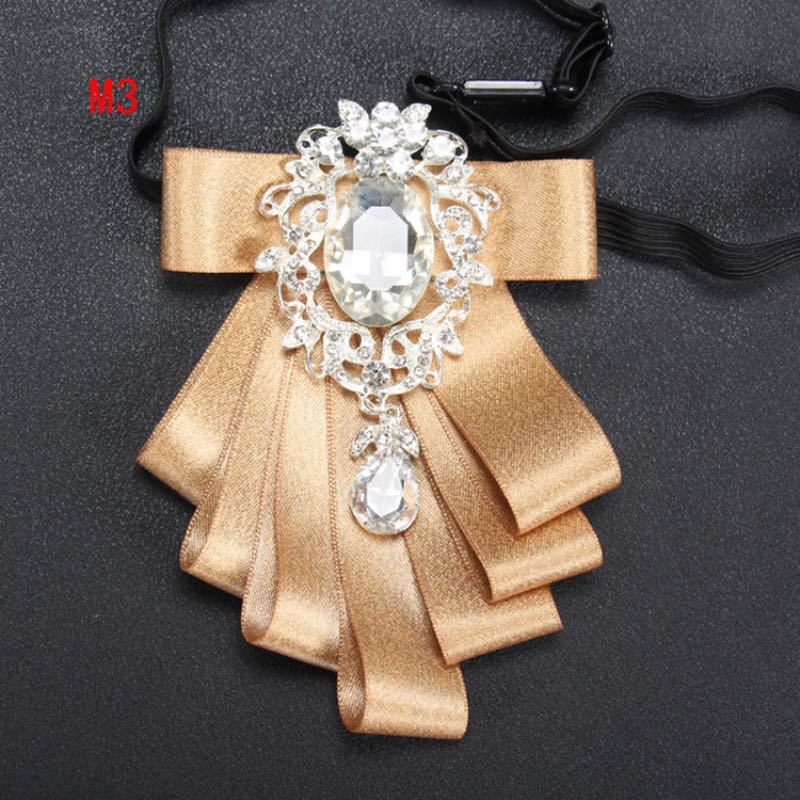 Fashion Double Cloth Wedding Groom Ribbons With Oval Rhinestone Brooches For Men Suit Bow Tie 9 Colors Good Quality Wholesale
