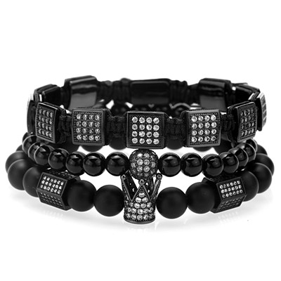 3pcs/set bracelet men/natural stone/beads/gold/charm/luxury/bracelet male hexagon crown charm braiding bracelets men jewelry Gift Valentine's Day