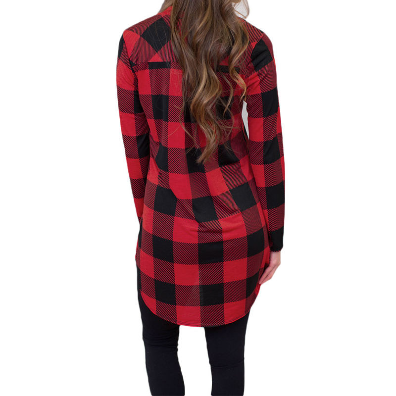 2018 Women Summer Long Blouse V Neck Ladies Tops Plaid Bottons Long Sleeve Shirt Femme Plus Size Blusa Feminina Chemise Blusas