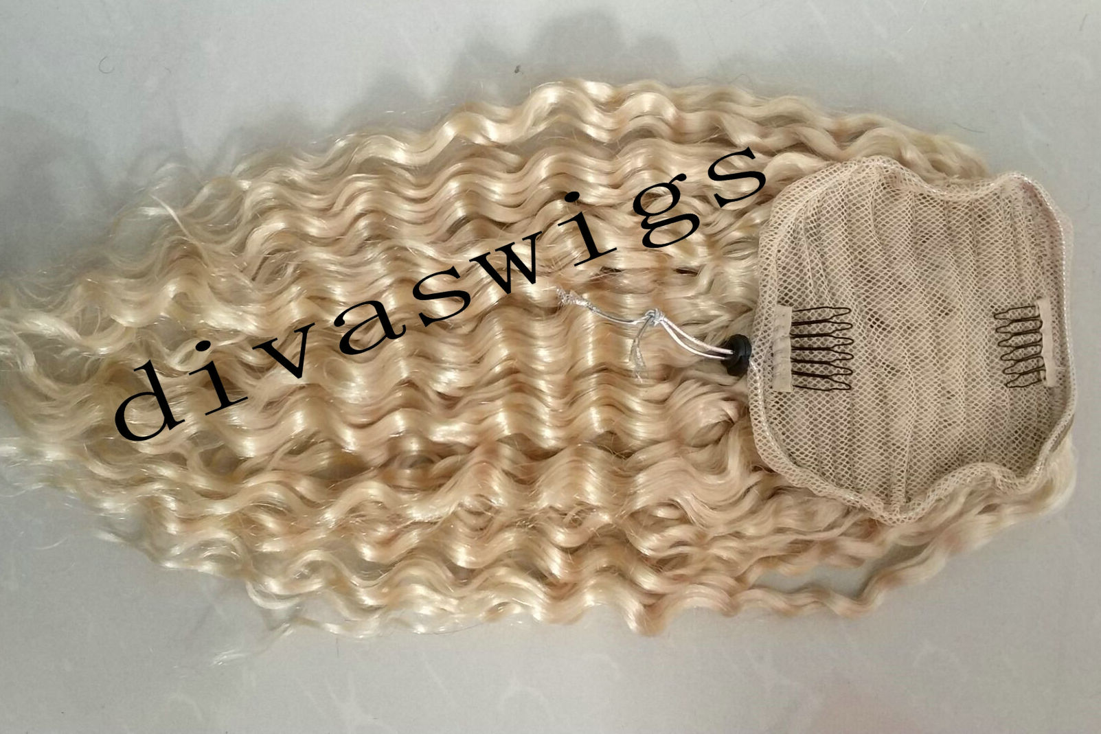 Deep curly blond ponytail extension Raw virgin 613 white blonde pony tail drawstring 140g 18inch about