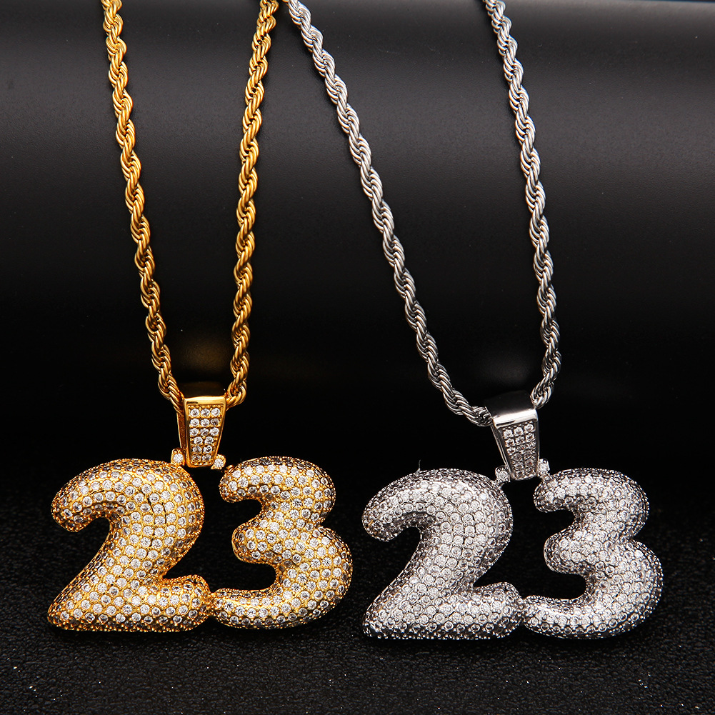 Men Custom bubble letter Number 23 Pendant Necklace Hip Hop Full Iced Out Cubic Zirconia gold sliver CZ Stone
Men Custom bubble letter Number 23 Pendant Necklace Hip Hop Full Iced Out Cubic Zirconia gold sliver CZ Stone