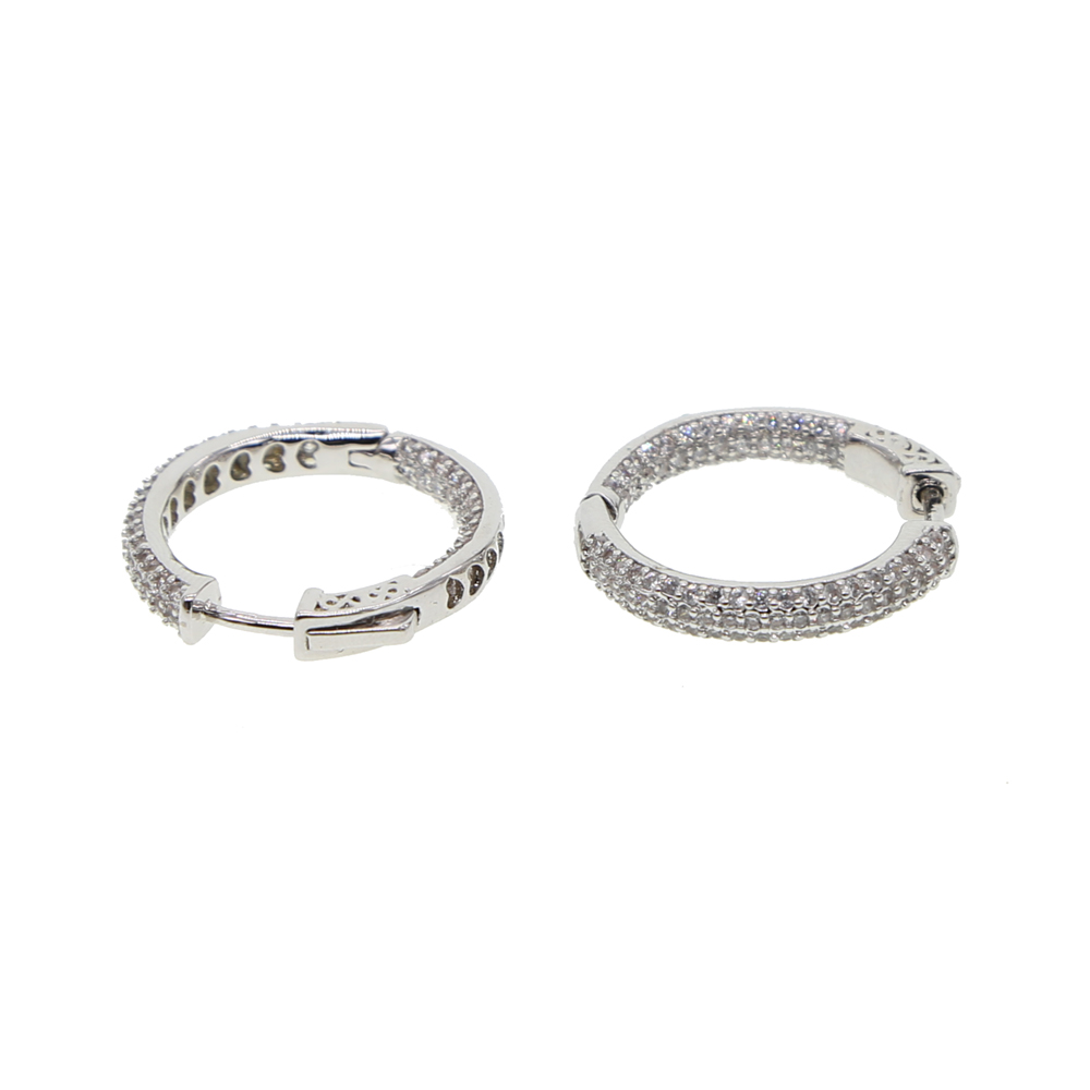 new micro pave cz big hoop earring 25mm 50mm 2 sized fashion jewelry cubic zirconia shiny silver plated classic jewelry