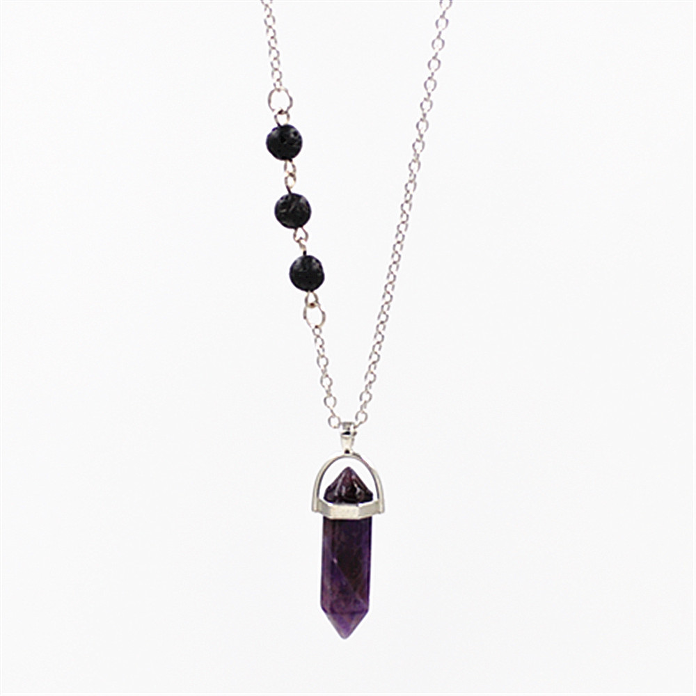Silver color Natural stone hexagonal prism Necklace lava stone Volcanic Rock Aromatherapy Essential Oil Diffuser Necklace For Women Jewelry