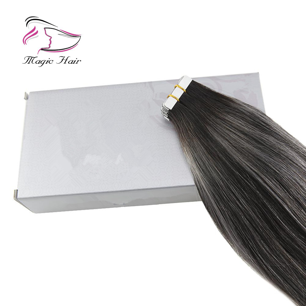 100g 40pcs Silk Straight Tape in Human Hair Extension Balayage 1b Sliver Color (#1b sliver 1b)