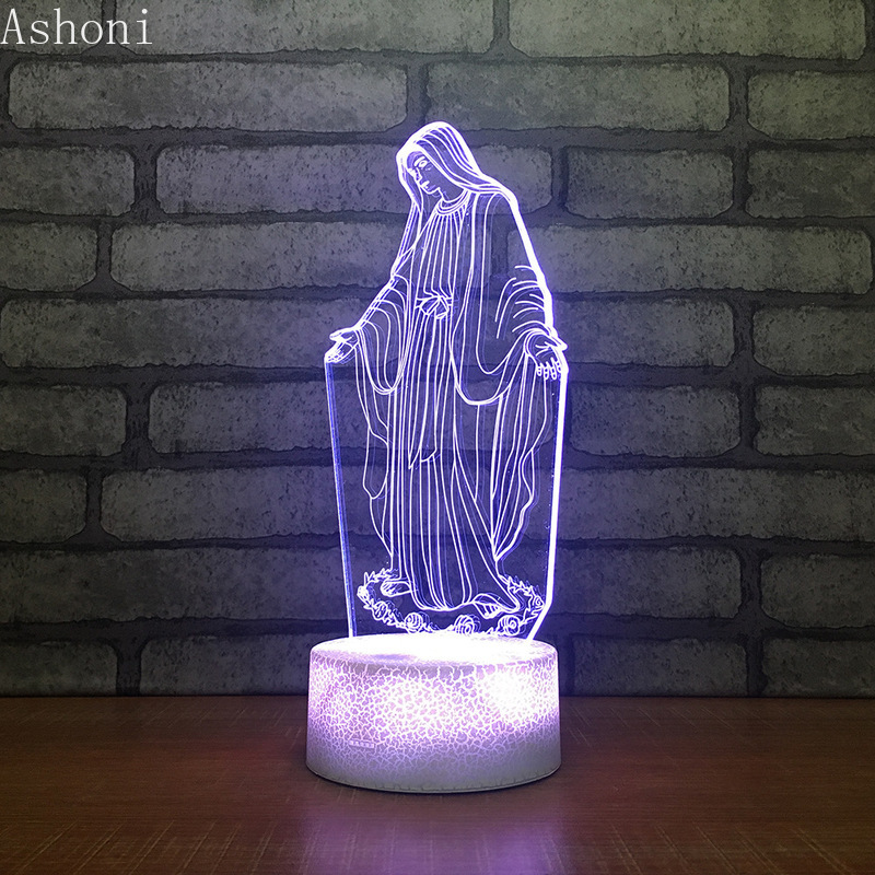 3D Acrylic LED Night Light Blessed Virgin Mary Touch 7 Color Changing Desk Table Lamp Party Decorative Light Christmas Gift