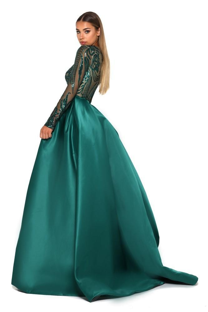 Saudi Arabia Long Sleeves Mermaid Evening Dresses 2018 Dubai Kaftan Muslim Emerald Green Glitter Sequined Formal Prom Party Gowns