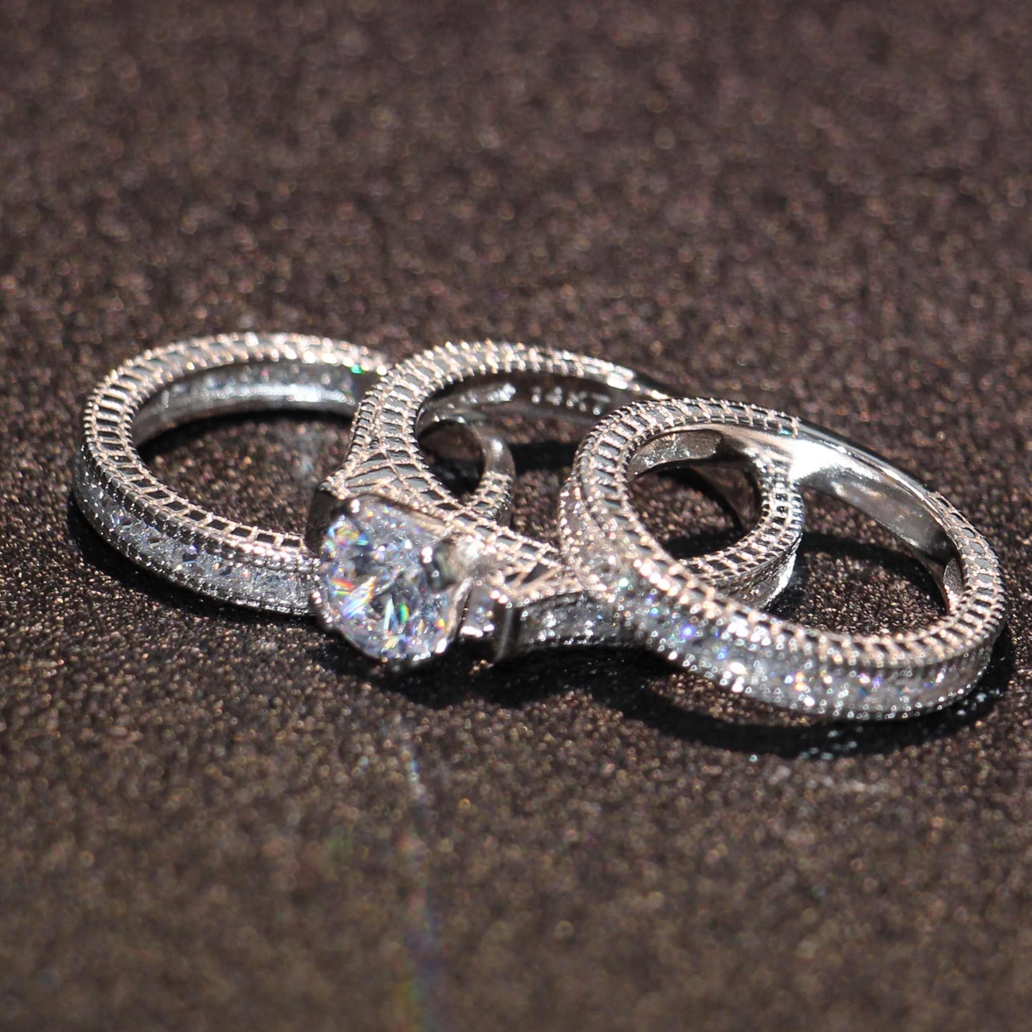 Free shipping Hot sale Engagement Topaz Simulated Diamond Diamonique 14KT White Gold Filled 3 Wedding women Ring Sets gift Size 5-11