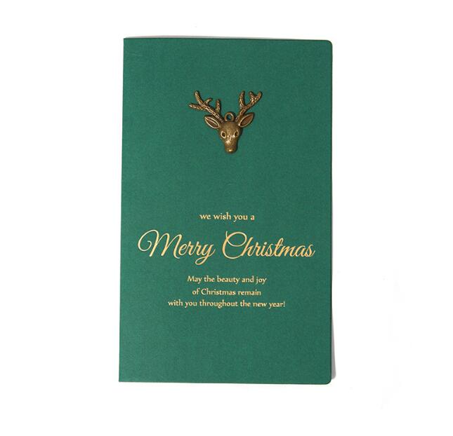 Greeting Cards Merry Card Retro Metal Elk Xmas Tree Christmas Gift Folding Green With Envelope