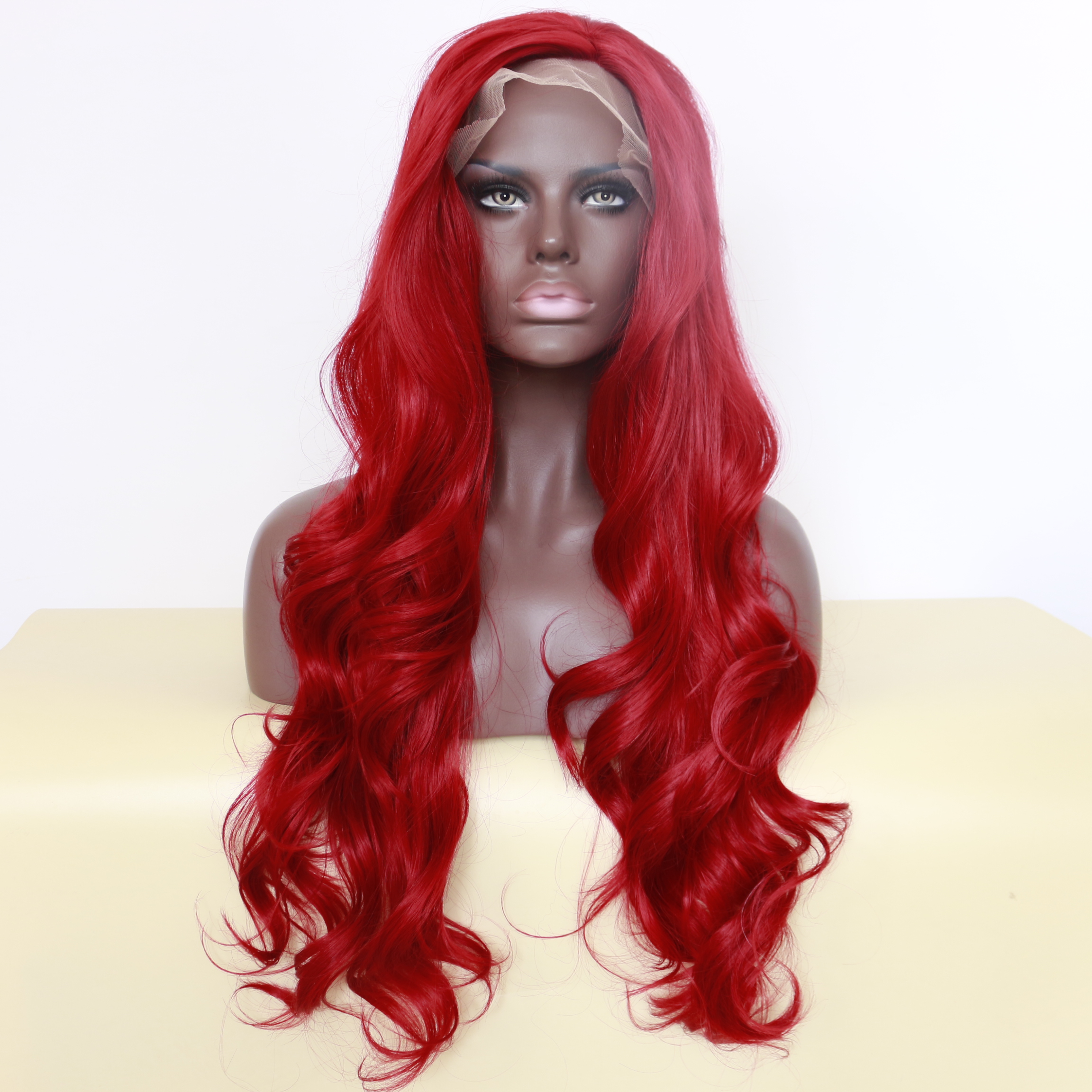 Sexy Burgundy Red Body Wave Long Wigs with baby hair Glueless Brazilian Synthetic Lace Front Wigs for Black Women Heat Resista