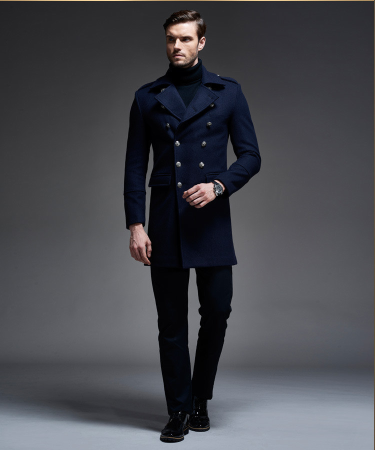 Brand 2018 New Design Double Breasted Causal Wool Coat For Mens High Quality ermany Woolen Jacket Long Pea Coat