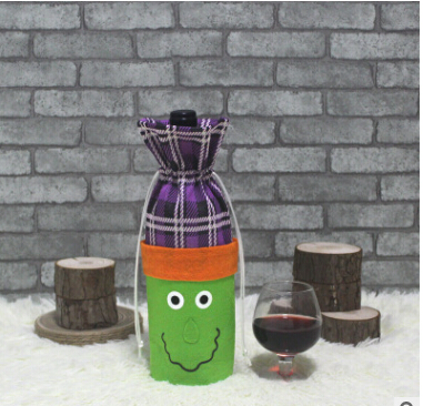 Halloween Red Wine Bottle Cloth Bag With Creative Cartoon Pumpkin Witch Black Cat Decoration Bottle Bags With Drawstring Closure