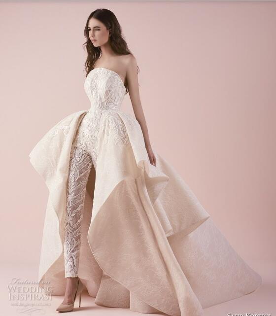 High Quality Designer Wedding Dress Strapless Appliqued Lace Fashion Bridal Gowns Custom Made Long Women Jumpsuits