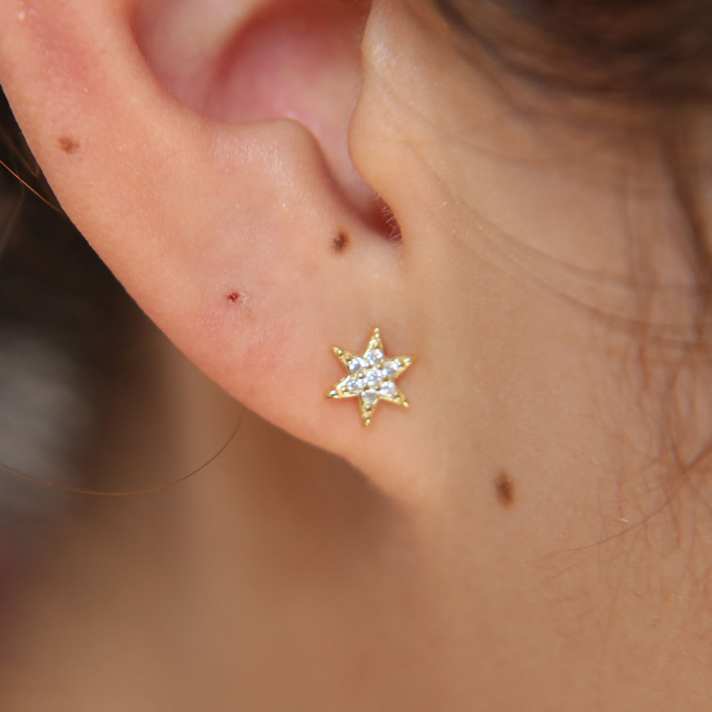 tiny smal sunburst stud earring pure 925 sterling silver minimal jewelry dainty delicate pave cz tiny star multi piercing earring