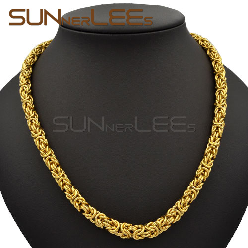 Fashion Jewelry Stainless Steel Necklace 5mm 7mm 9mm Gold Color Byzantine Link Chain For Mens Womens SC11 N