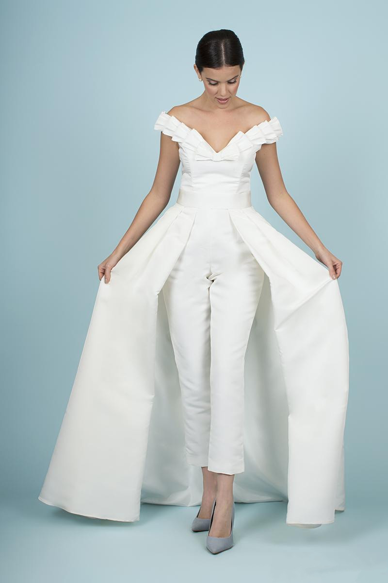 Women Jumpsuit With Detachable Train White Prom Dresses Off Shoulder Sweep Train Elegant Evening Dress Party Zuhair Murad Dress Vestidos