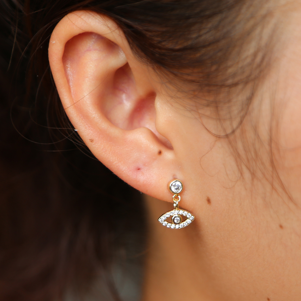 925 sterling silver cute evil eye charm dangl earring elegance danity silver jewelry round cz eye drop elegance women jewelry