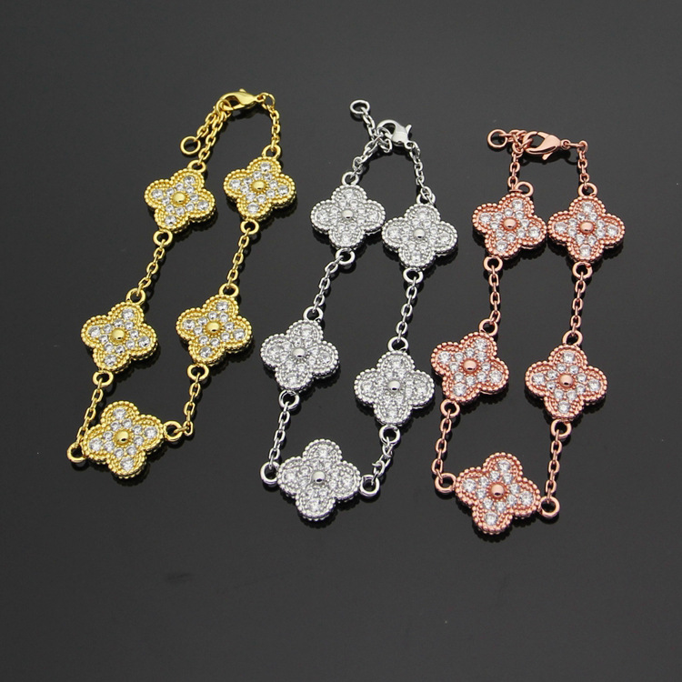 Wholesale Five flower four leaf flowers full sky star CZ Bracelet & bangles for women brand fashion charms jewelry gift
Wholesale Five flower four leaf flowers full sky star CZ Bracelet & bangles for women brand fashion charms jewelry gift