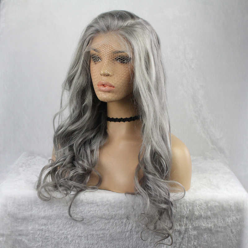 Grey Color Lace Front Human Hair Wigs Virgin Brazilian Remy Hair Wavy Lace Frontal Wig Glueless With Pre Plucked
