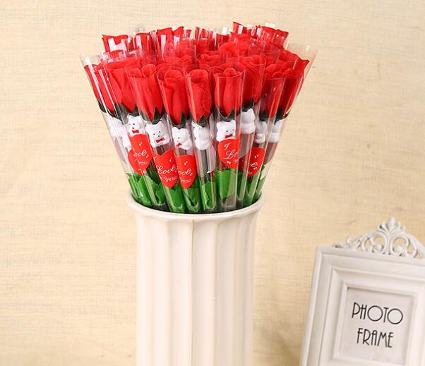 Simulation Rose Flower Single Red Roses Cartoon Bear With a heartshaped Sticker Valentines Day Gift Mothers Day Gift Wedding Supp5028842