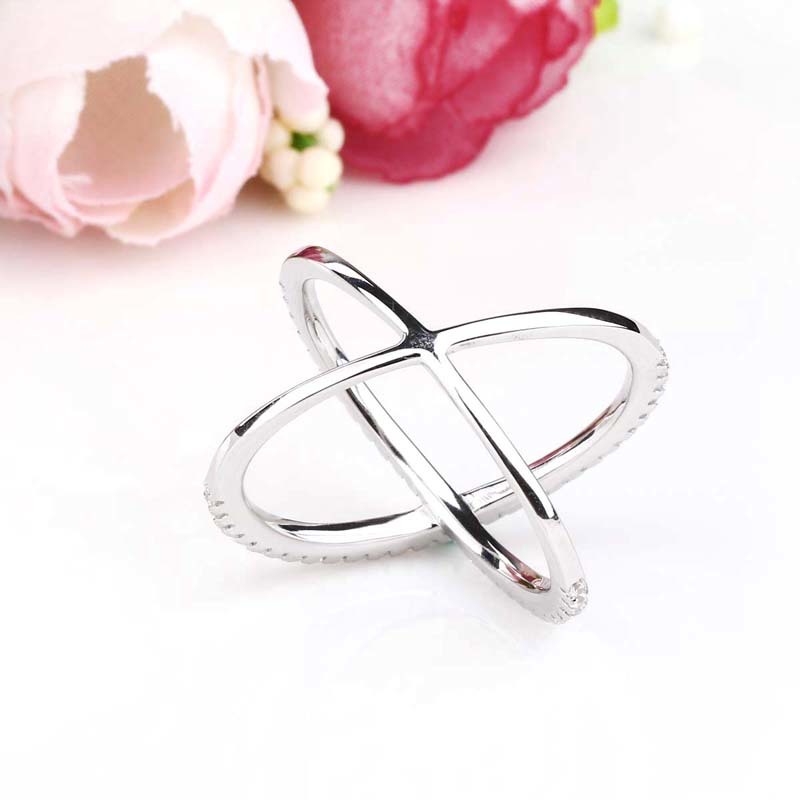 Women Rings Double Layer Cubic Zircon X Shape 925 Sterling Silver Jewelry Criss Cross Ring CZ Girls Long Rings D18111306
