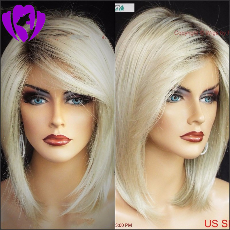 Side part Short Bob wig Blonde Ombre Lace Front Synthetic wig For Women Heat Resistant Glueless Natural Silky Straight Fiber Hair Wigs