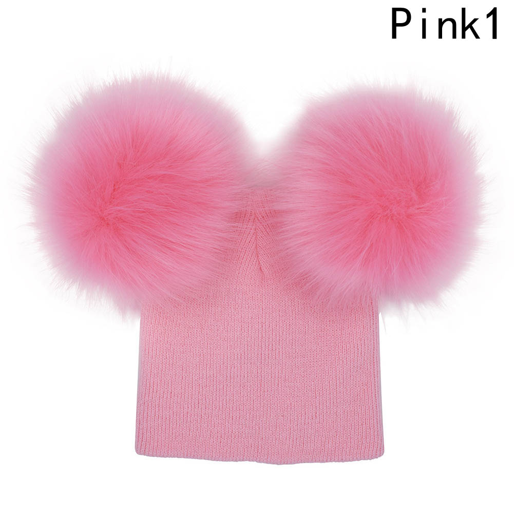 Winter Baby Knit Hat With Two Fur Pompoms Boy Girls Fur Ball Beanie Kids Caps Double Pom Hat for Children