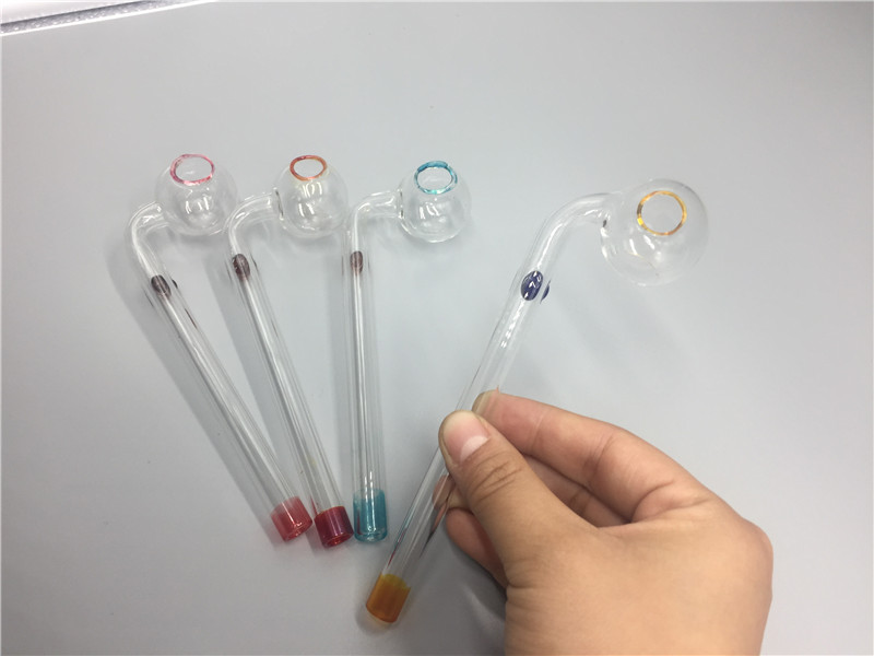 2pcs 14cm Curved Glass Oil burners Glass Bong Water Pipes with different colored glass balancer hand smoking pipes tobacco oil burner best