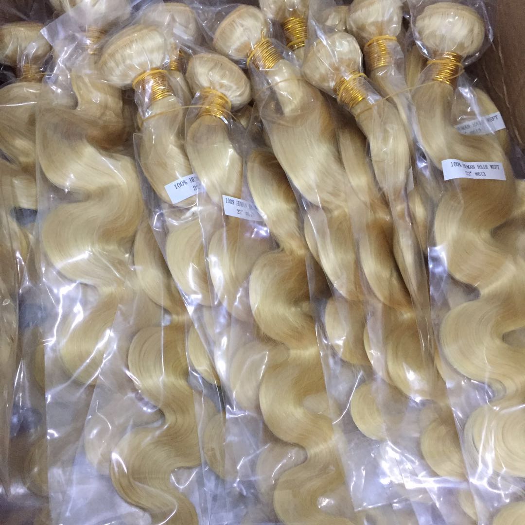 Big Stock#613 Bleached Blonde Hair Weaves Brazilian Body Wave Human Hair Wefts Remy Hair Bundles 100gram Per Piece