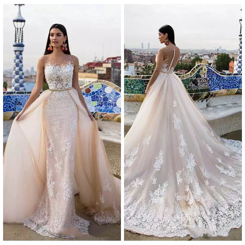 2018 Sheer Mermaid Lace Wedding Dresses Sleeveless Scoop Neckline Long Train Vintage Bridal Gowns Vestidos de Mariage, Pink
2018 Sheer Mermaid Lace Wedding Dresses Sleeveless Scoop Neckline Long Train Vintage Bridal Gowns Vestidos de Mariage, Pink