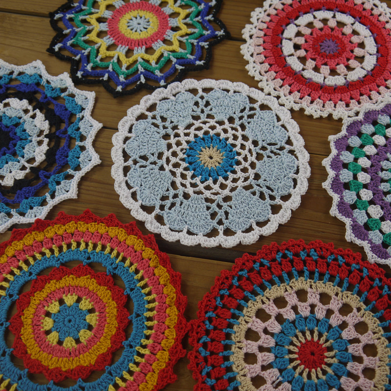 12 Beautiful Vintage Crochet Doilies, Hand Dyed Craft Doilies, 15-16cm, Crochet Mandalas in Pretty Spring Colors
