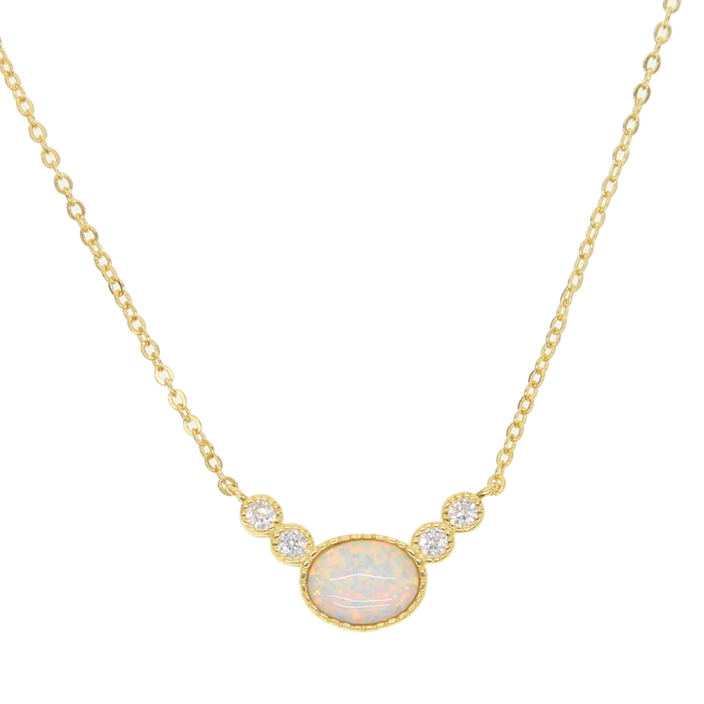 925 sterling silver opal gemstone jewelry gold silver color delicate silver chain oval opal stone thin chain simple stone design necklace