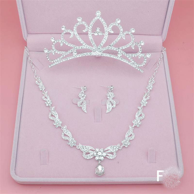shining three pieces bridal jewelry accessories crystal pearls headpieces crown and tiaras for wedding events