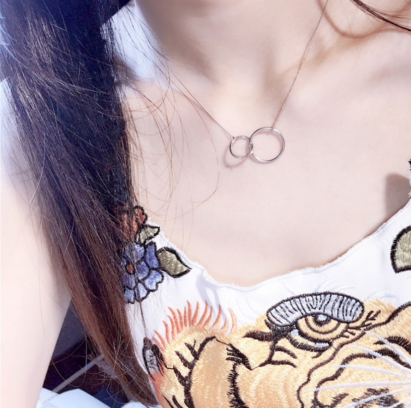 Sterg Double Circle Infinity Pendant Necklace for Women, Sier Eternity Bohemian Jewelry Clavicle Chain