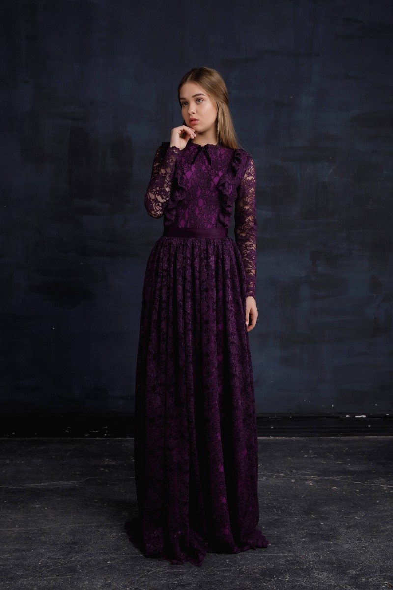 Royal Blue Lace Country Bridesmaids Dresses Jewel Neck Long Sleeves Wedding Guest Dress or Length Junior Maid Of Honor Gowns