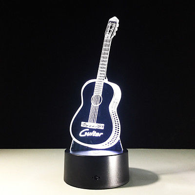 3D illusion Night Light Lamp Touch Switch Colorful Guitar Musical Instrument #R42