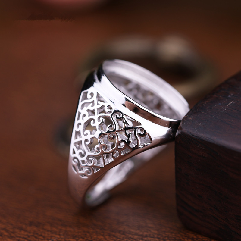 Wholesale 925 Sterling Silver Semi Mount Engagement Wedding Ring for 13x16mm Oval Cabochon Amber Garnet Fine Jewelry Setting