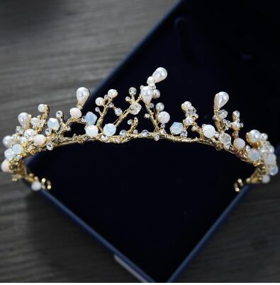 Wedding Tiara Pearls Queen Rhinestone Crystal Tiara Crown Pageant Hair Accessories Bridal Headpiece Discount For Wedding Dresses Cheap