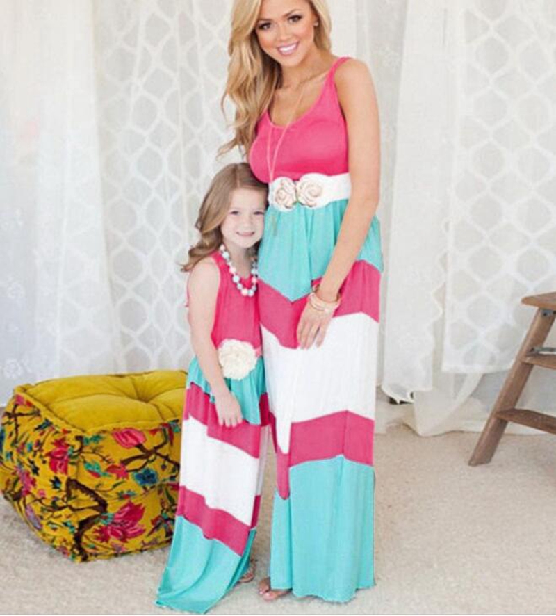 Summer Dresses Striped Mom Girls Dress Mother Daughter Matching Dresses Family Matching Outfits Mommy and Me Clothes DHT475