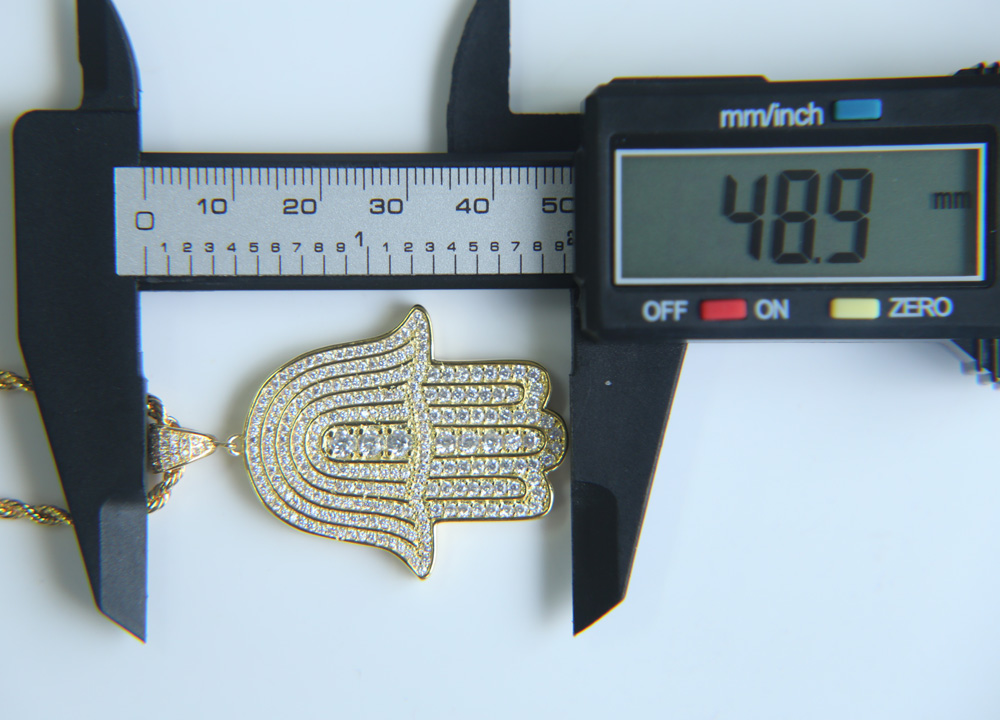 mens lucky hamsa hand pendant necklace hip hop Rock style Full cubic zirconia 24" rope chain silver gold plated cz men necklace