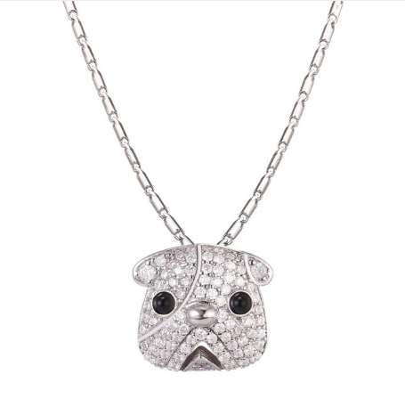 U7 Gold/ Silver Color Full Crystal Cute Pug Dog Pendant Necklace For Women Cubic Zirconia Bull Dog Animal Hip Hop Jewelry P1100