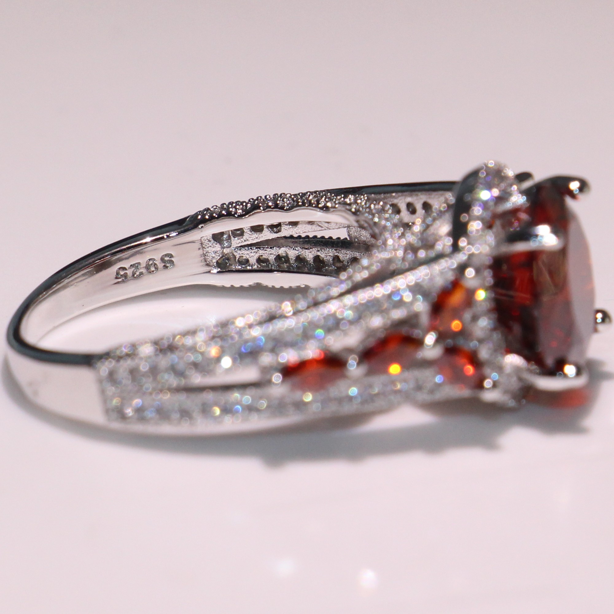 Sterg Sier Garnet Eternity Wedding Band: Round Cut CZ Dia Promise Ring for Women 45d0