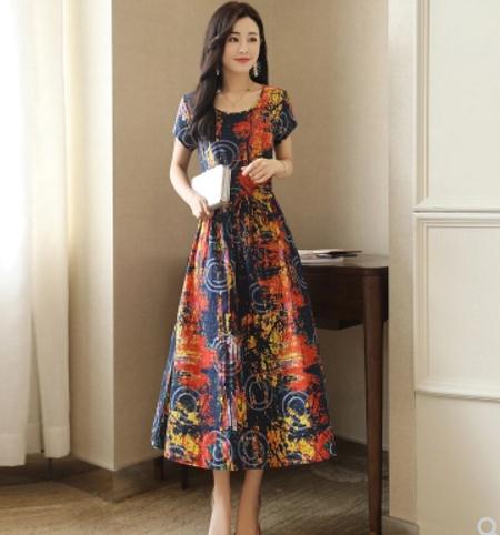 2018 summer new Korean fashion short sleeved Floral Cotton and linen dress female long dress Beach dress, Gray
2018 summer new Korean fashion short sleeved Floral Cotton and linen dress female long dress Beach dress, Gray