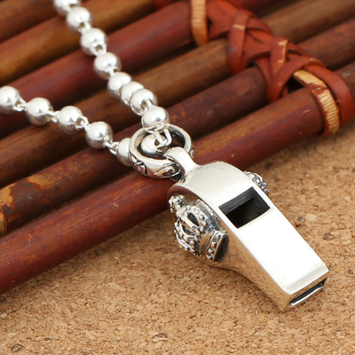 Brand 925 sterling silver jewelry antique silver hand-made American designer crown whistle necklace pendants for men free shipping